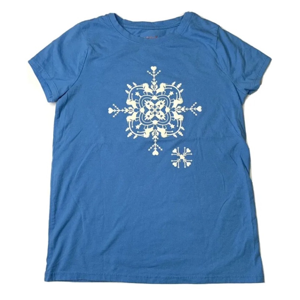Cat & Jack Girls Kids Snowflake Tee Shirt Blue Shirt Sleeve Top | Girl L 10/12